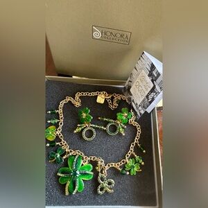 Lunch At The Ritz Four Leaf Clover Fries Charms Irish Necklace And Earrings Set